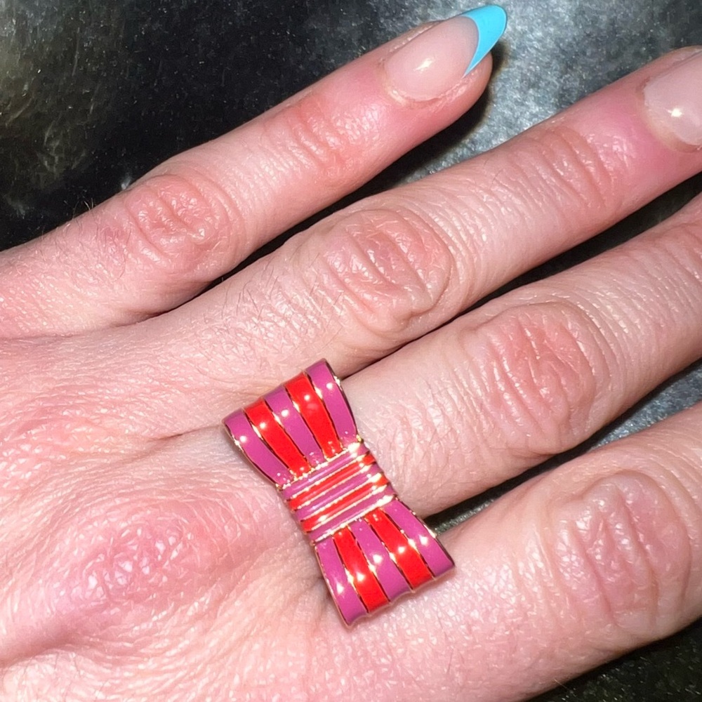 Coach Poppy Pink Stripe Bow Ring 💝 - Picture 3 of 8